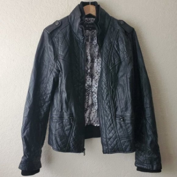 Guess Faux Leather Jacket Black L - Picture 1 of 7